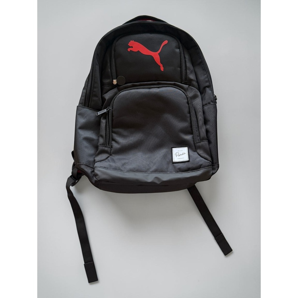 Puma Black Red Logo Backpack Multi Compartment Laptop Bag Padded Straps